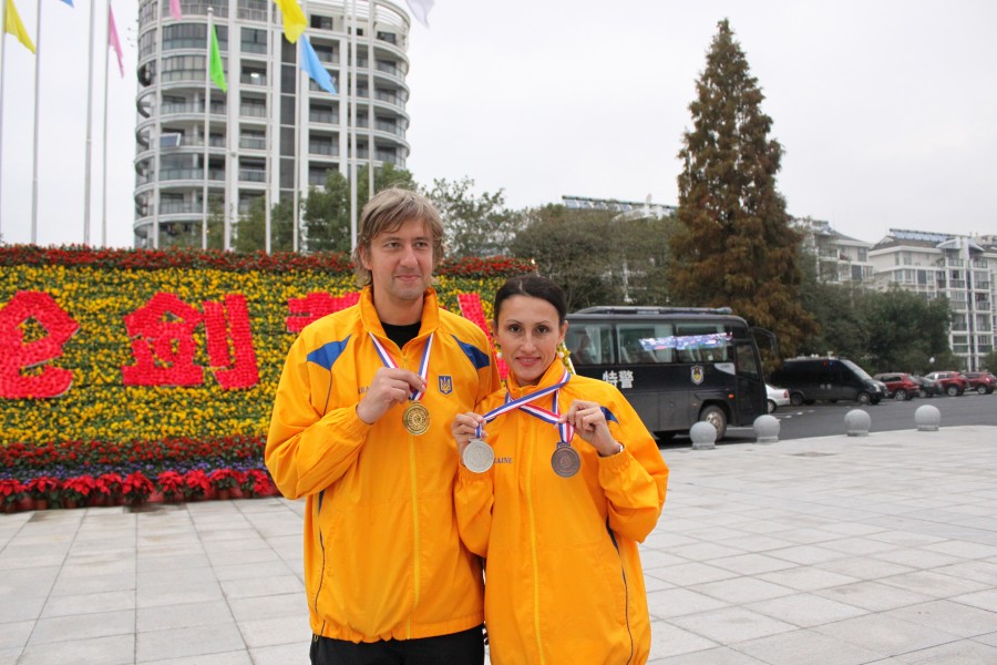 Fedortsov Vladimir, Khazheeva Zulfiya at the World Wushu Championship 2012. Huangshan, China. Coach Mu Yuchun.