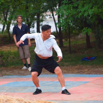 Ван Тунчин показывает базовые упражнения китайской борьбы